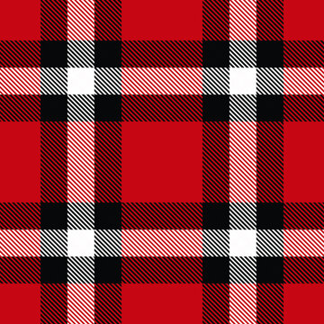 Tartan plaid seamless pattern black white red color background. Flannel shirts , Vector illustration for wallpapers, White line color fabric , Scottish cage .