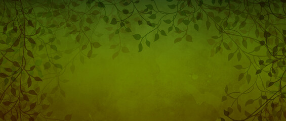 Olive green background with dark leaves and ivy vines in elegant border design with vintage paint texture, dark fancy nature frame pattern © Arlenta Apostrophe
