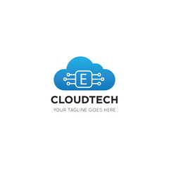 initial leter e cloud logo and icon vector illustration design template