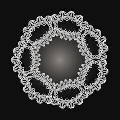 White frame with lace ornament in circle on black background. Art deco. Luxury round mandala, hand draw design. Ethnic motif. Abstract vector illustration.Template design for invitation, poster, card.