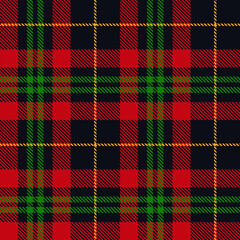 Tartan plaid seamless pattern dark blue color background. Flannel shirts , Vector illustration for wallpapers, Green red yellow line color fabric , Scottish cage .