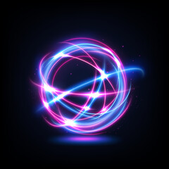 Abstract Multicolor Swirl Line of Light, isolated on dark background. Vector Illustration