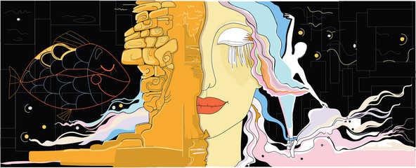 Modern Art. Face of a beautiful girl. Woman's dream: Dancing ballerina © Olha Zolotnyk