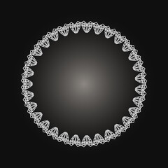 White frame with lace ornament in circle on black background. Art deco. Luxury round mandala, hand draw design. Ethnic motif. Abstract vector illustration.Template design for invitation, poster, card.