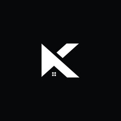 Logo design of K in vector for construction, home, real estate, building, property. Minimal awesome trendy professional logo design template on black background.