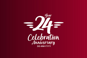 24 year anniversary white colors on red color with triple small stripes - vector 