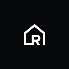 Logo design of R in vector for construction, home, real estate, building, property. Minimal awesome trendy professional logo design template on black background.