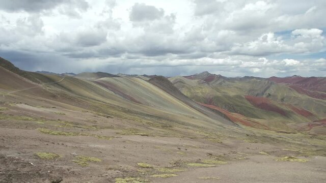 Camera panning Rainbow Mountains, Vinicunca, Peru without People. Only Landscape.
