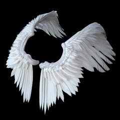 3D Rendered White Fantasy Angel Wings Isolated On Black Background - 3D Illustration