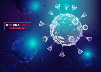 Save your life, stay home. Coronavirus poster with 3D model.