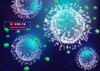 Covid-19. Coronavirus poster with 3D model.