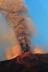 Volcanic eruption on Mount Etna, Sicily