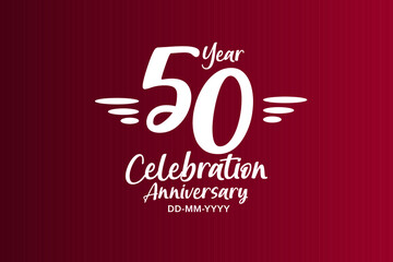 50 year anniversary white colors on red color with triple small stripes - vector 
