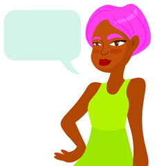 Vector illustration with a woman in cartoon flat style. female portrait. character. Woman with message.