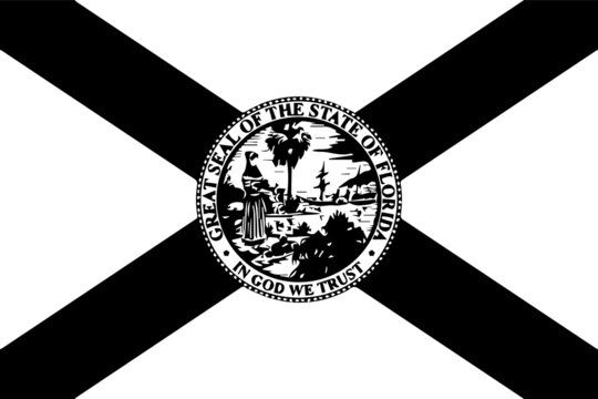 Florida FL State Flag. America. Black and white EPS Vector File.