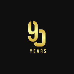 90 Years Anniversary Gold Number Vector Design