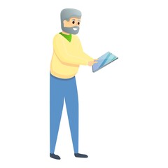 Grandfather with tablet icon. Cartoon of grandfather with tablet vector icon for web design isolated on white background