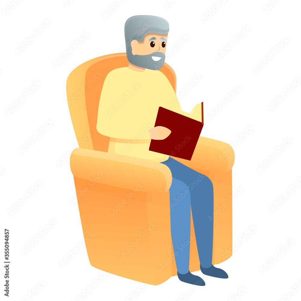 Poster reading grandpa icon. cartoon of reading grandpa vector icon for web design isolated on white backgr
