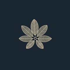Hand drawn flower or leaves, flower on a dark blue background, Line art, gold floral illustration, modern, digital art, decor