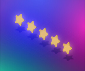 Five-star rating 3D stars, isometric vector illustration