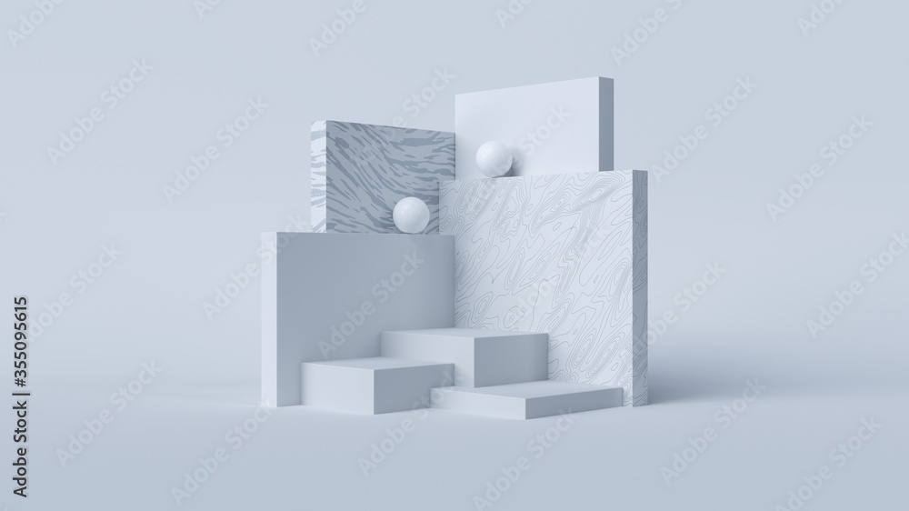 Poster 3d rendering abstract minimal white showcase, mockup for product scene, abstract walls and sphere on