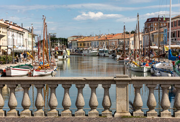 The port canal designed by Leonardo da Vinci and old town of Cesenatico on the Adriatic sea coast