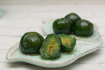 Homemade green fig jam with whole fruits