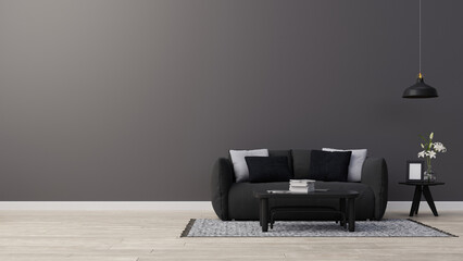 Interior poster mock up living room with blue armchair have cabinet and wood shelves on wood flooring and white wall ,3d rendering