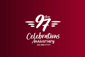 97 year anniversary white colors on red color with triple small stripes - vector 