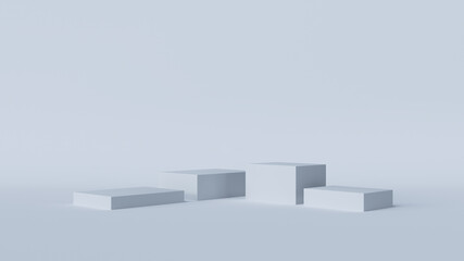 Abstract white podium, mockup for product showcase studio. 3D Rendering illustration.