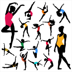 Fototapeta premium Set Dance Girl ballet silhouettes. Dancing women