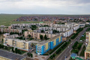 Aerial view of Baganuur, one of the nine districts of Ulaanbaatar in Mongolia, circa June 2019
