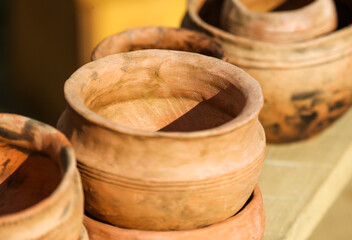 Clay dishes on a counter