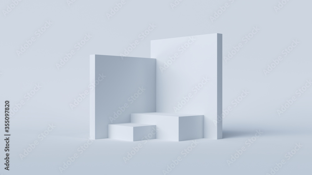 Poster 3d rendering abstract minimal white showcase, mockup for product scene, abstract walls and sphere on