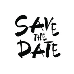 Save the date text calligraphy vector lettering for wedding or love card. Modern brush calligraphy. Hand drawn lettering card. Vector