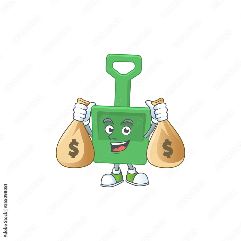 Canvas Prints a humble rich green sand bucket caricature character design with money bags