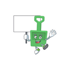 Cute green sand bucket mascot design smiley with rise up a board