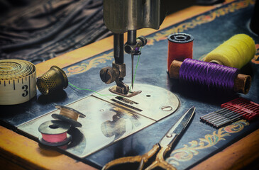 Closeup of a sewing machine