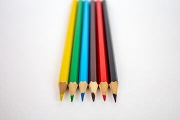 group of color pencils isolated on white background