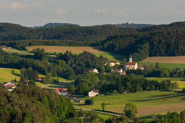 Scenic view over the town Zell in Upper Palatinate, Bavaria, Germany in late afternoon sunlight
