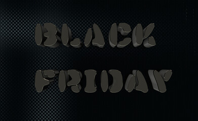 Silver lettering BLACK FRIDAY on a black textured background. 3d rendering
