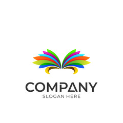 Colorful wing vector logo design, multicolored feather logo