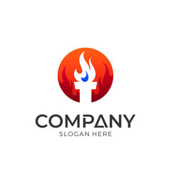 Torch vector logo design in circle shape, flame icon, torchlight logo.