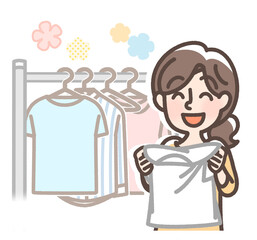 洗濯ものを確認する女性　スッキリ