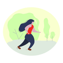 Woman running alone, social distance. 