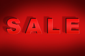 Inscription "sale" on a red background.3d image.