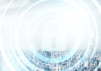 Obraz premium Cybersecurity mixed media with virtual padlock