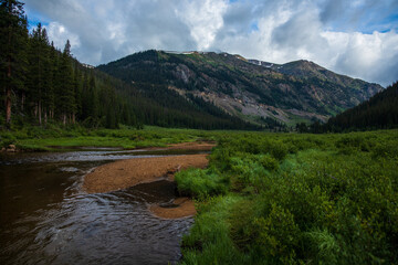 Fishing hole river landscape in the mountains of colorado