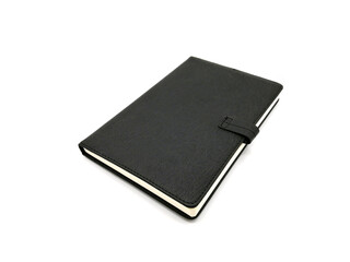 One black notebook on white background