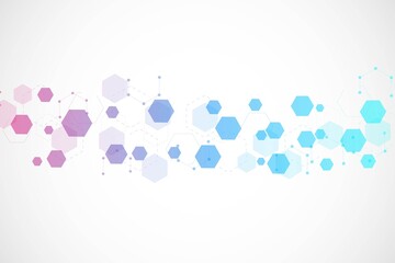 Modern futuristic background of the scientific hexagonal pattern. Virtual abstract background with particle, molecule structure for medical, technology, chemistry, science. Social network vector
